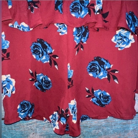 NWT Gianni Bini Boho Romper Size S Burgundy Blue Sheer Romantic Bell Sleeves - Picture 10 of 13